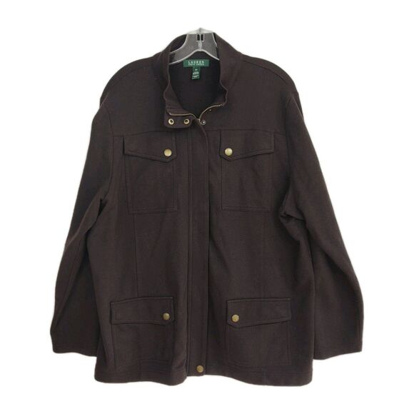 Lauren Ralph Lauren Full-Zip Mock Neck Women's Jacket, Size 2, Chocolate Brown - Picture 1 of 10